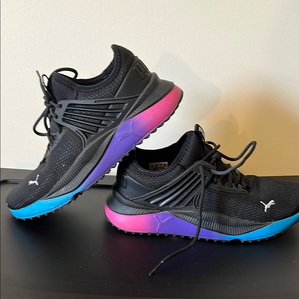 Puma Women's Black Athletic Shoes with Blue and Pink Accents